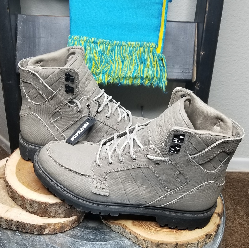 Supra Sky Boots Stone Grey Leather Laces sz 12